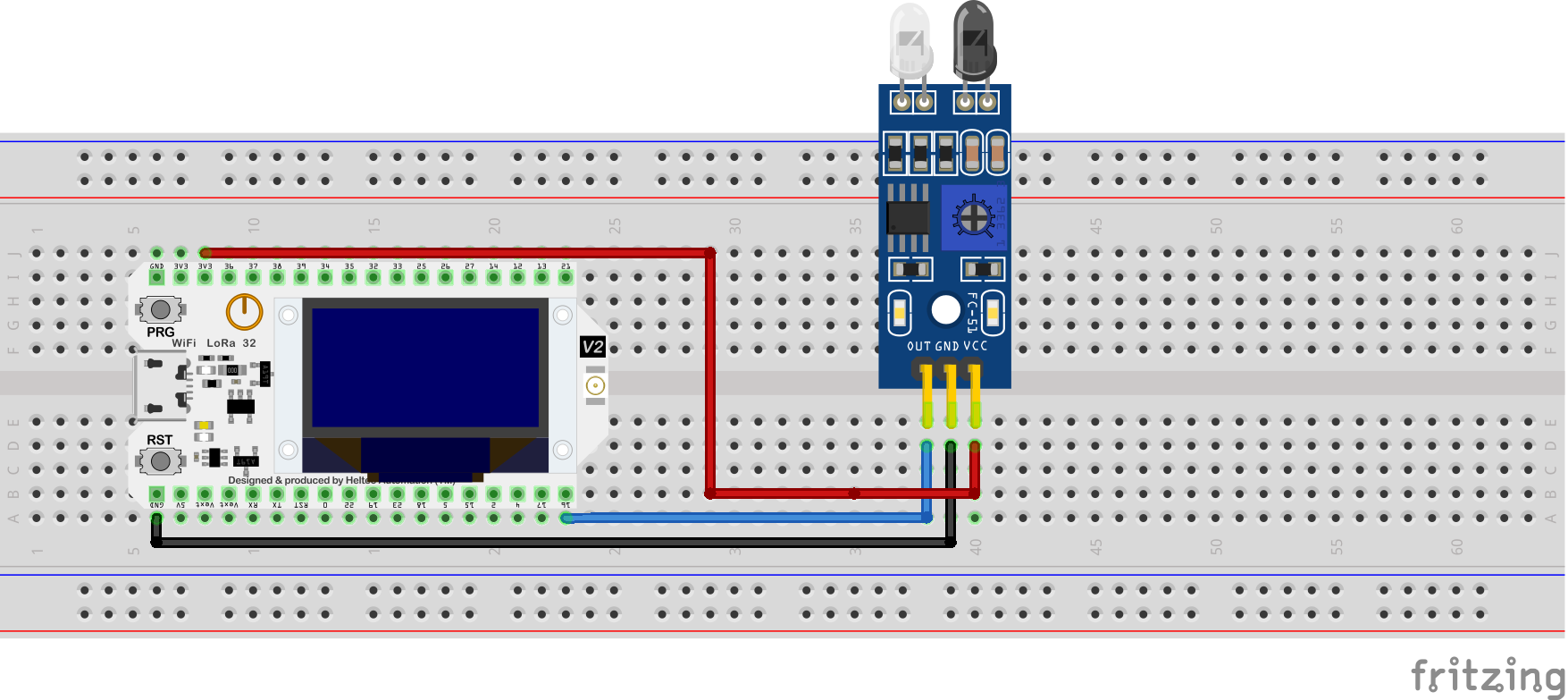 Blokschema van de lichtsensor met Arduino WiFi Kit 32 voor lichtintensiteitsmeting