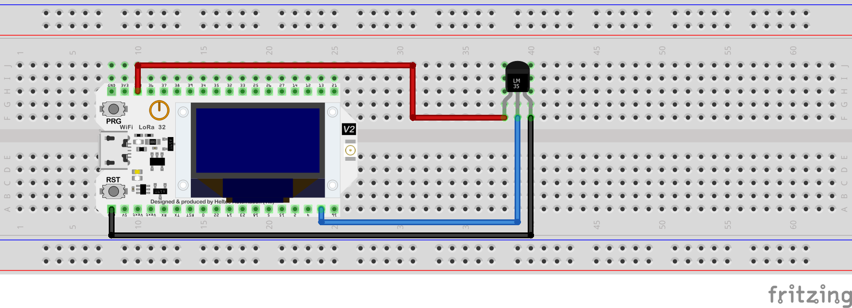 Blokschema van de temperatuursensor met Arduino WiFi Kit 32 voor temperatuurmeting